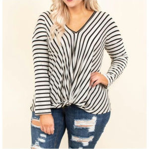 1 LEFT Plus Size Striped Front Twist Top